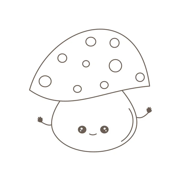 Illustration Vectorielle Champignon Personnage Noir Blanc Dessin Animé Mignon Pour — Image vectorielle