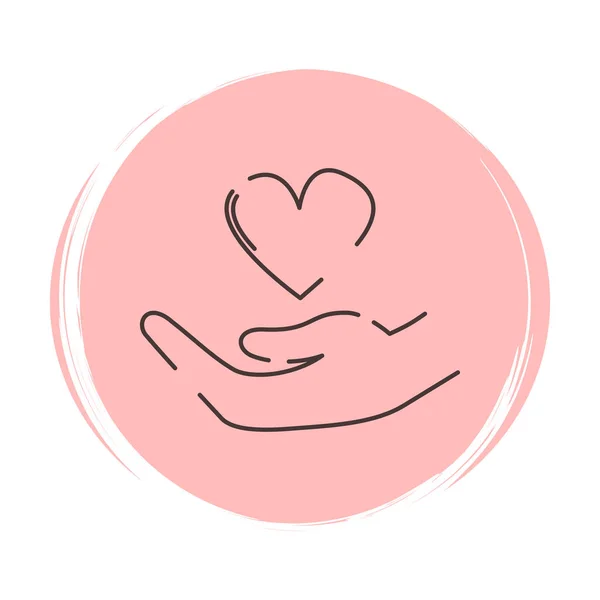Χέρι Την Καρδιά Εικονίδιο Εικόνα Διάνυσμα Ροζ Κύκλο Υφή Βούρτσα — Διανυσματικό Αρχείο