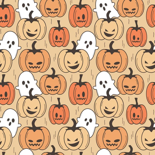 Halloween Vintage Nahtlose Vektormuster Hintergrund Illustration Mit Cartoon Bunte Kürbisse — Stockvektor