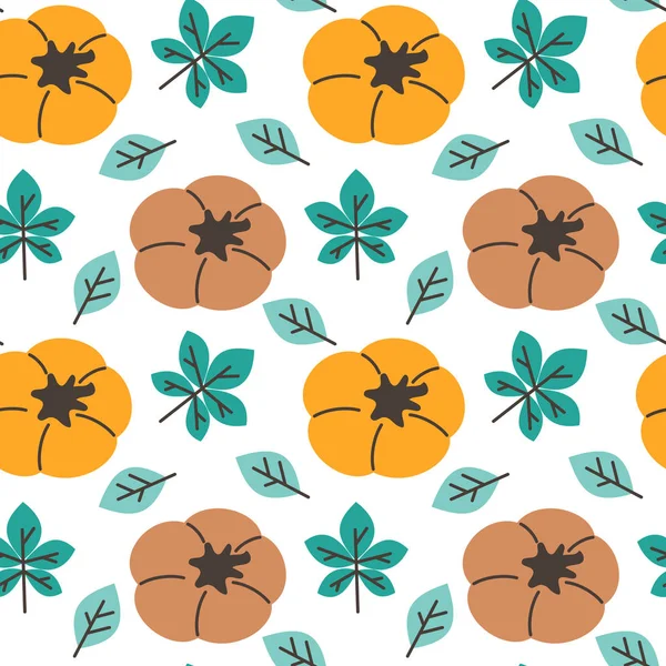 Fall Seamless Vector Pattern Background Illustration Hand Drawn Flat Pumpkin — Stock Vector