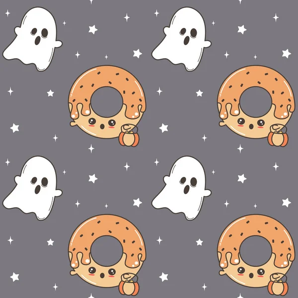 Lindo Adorable Halloween Sin Costura Vector Patrón Fondo Ilustración Con — Archivo Imágenes Vectoriales