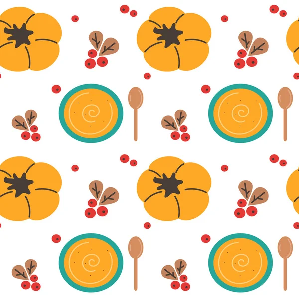 Cute Autumn Fall Isolated Hand Drawn Bowl Pumpkin Cream Soup — Stock Vector