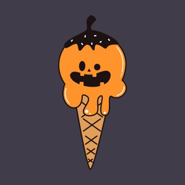 Şirin çizgi film balkabağı dondurması komik tatil vektör çizimi