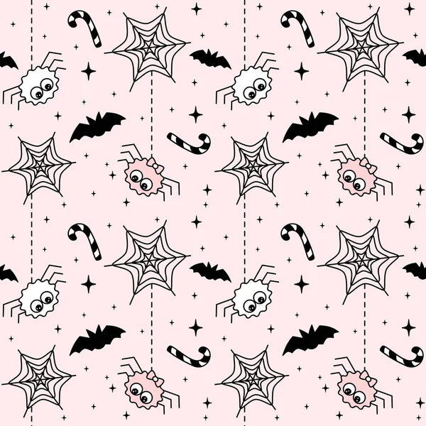 Lindo Negro Blanco Rosa Halloween Sin Costuras Patrón Fondo Ilustración — Vector de stock
