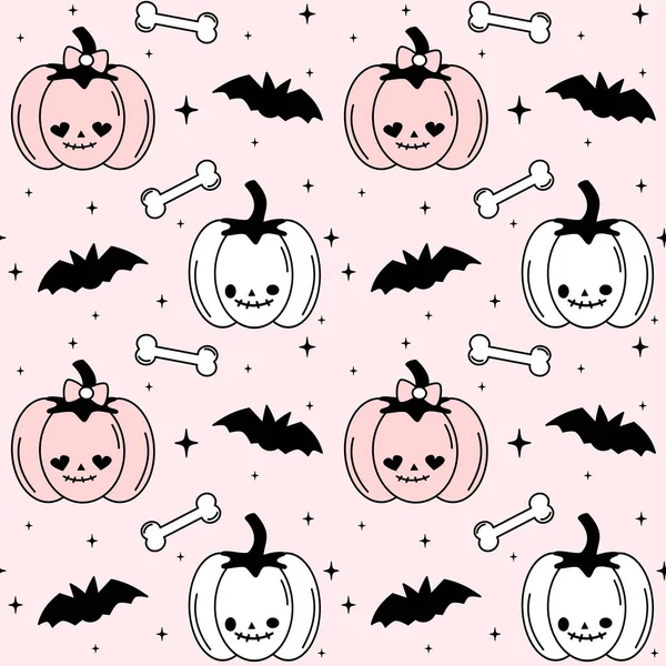 Bonito Preto Branco Rosa Halloween Sem Costura Vetor Padrão Fundo —  Vetores de Stock