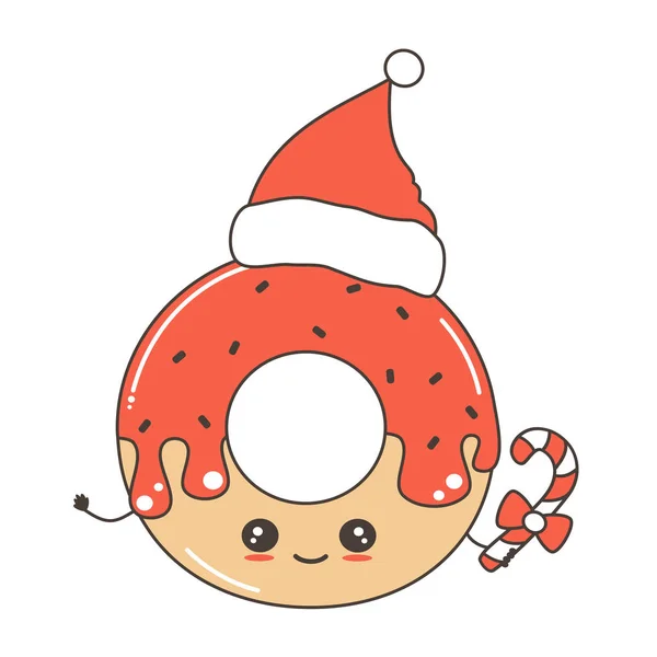 Niedlichen Cartoon Figur Weihnachten Donut Mit Weihnachtsmann Lustige Vektor Illustration — Stockvektor