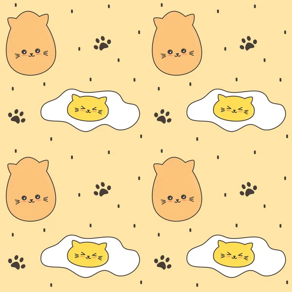 Cute Cartoon Cat Eggs Seamless Vector Pattern Background Funny Illustration — Stock Vector