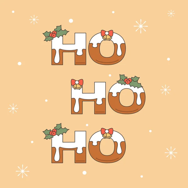 Text Christmas Letter Decorated Snow Bells Mistletoe Vector Holidays Card — Stock Vector