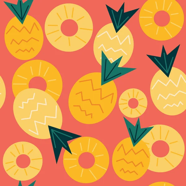 Bunte Sommer Nahtlose Vektormuster Hintergrund Illustration Mit Ananas — Stockvektor