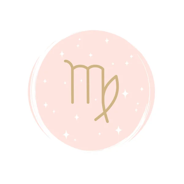 Cute Zodiac Virgo Icon Logo Vector Illustration Circle Brush Texture — Stock Vector