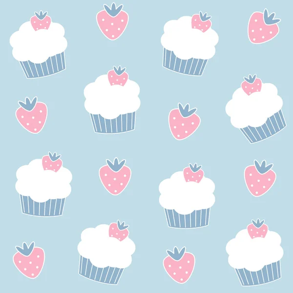 Χαριτωμένο Υπέροχο Κινούμενα Σχέδια Απρόσκοπτη Διανυσματική Απεικόνιση Μοτίβο Φόντο Cupcakes — Διανυσματικό Αρχείο