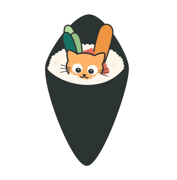 Мила Мультяшна Кішка Теммакі Рол Конус Японська Їжа Смішна Векторні — стоковий вектор