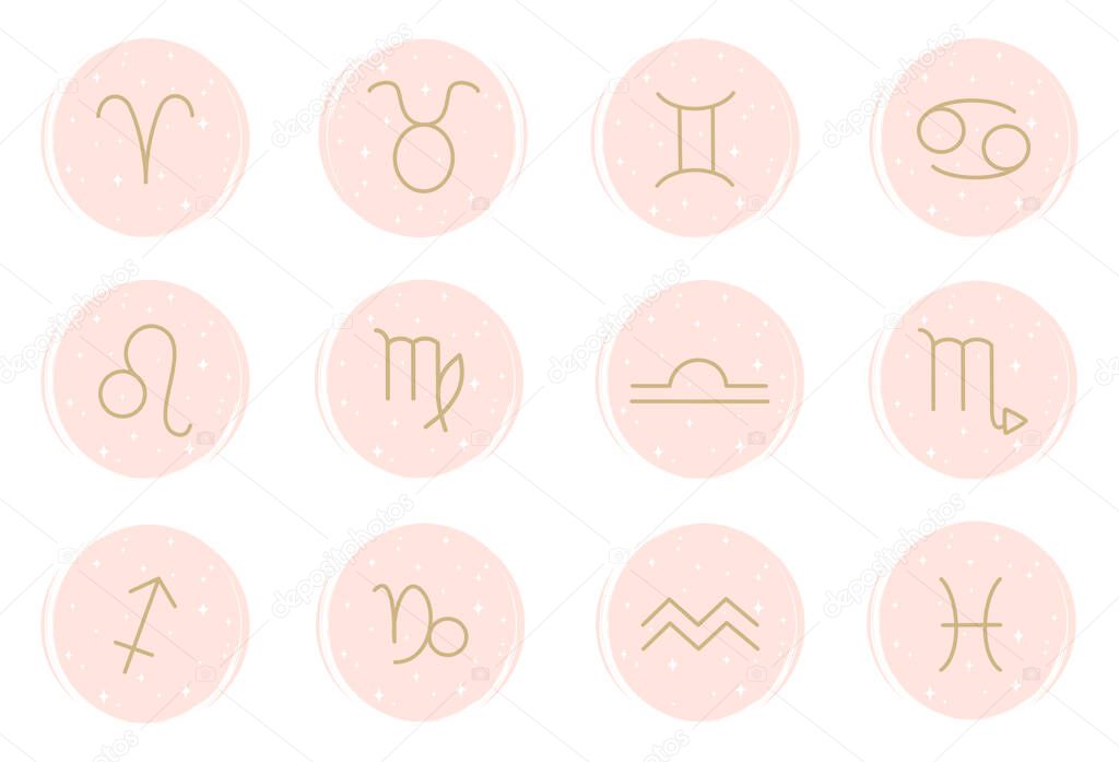 Vector set of logo design templates, icons and badges for social media highlight with cute zodiac symbols