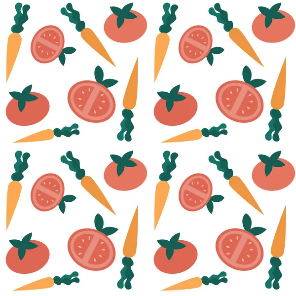 Lindo Patrón Vectores Sin Costuras Ilustración Fondo Con Tomates Zanahorias — Vector de stock