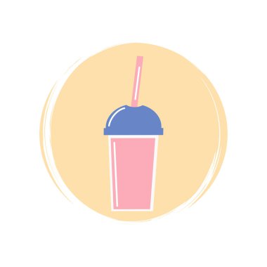 Sosyal medya öyküsü vurgusu için fırça desenli daire üzerinde Smoothie simgesi logo vektör çizimi