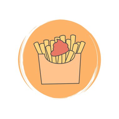 Kızarmış patates ikonu vektörü, sosyal medya hikayeleri için fırça desenli daire üzerine çizim.