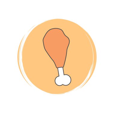 Kızarmış tavuk ikonu vektörü, fırça desenli çember üzerine resimleme, sosyal medya hikayesi vurgusu için