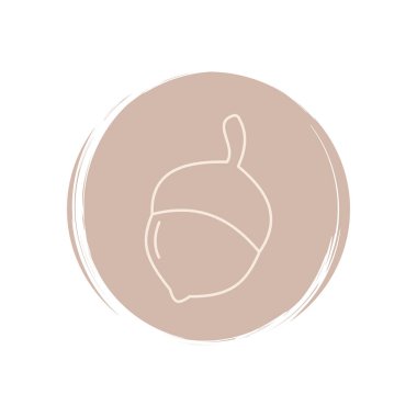 Şirin meşe palamudu ikonu vektörü, sosyal medya hikayesi ve instagram vurguları için fırça desenli çember üzerine resimleme