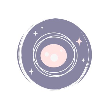 Soyut sembolleri ve yıldızları olan şirin ezoterik ikon vektörü, sosyal medya hikayesi ve instagram vurguları için fırça desenli çember üzerine çizim