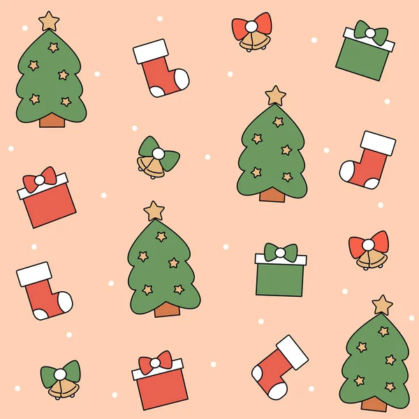 Cute Christmas Vector Pattern Background Illustration Christmas Tree Bells Gift — Stock Vector