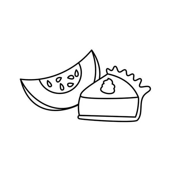 Torta Abóbora Preto Branco Bonito Com Ilustração Vetor Fatia Abóbora — Vetor de Stock