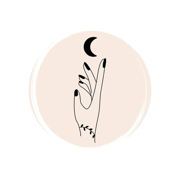 Cute Human Hand Moon Logo Vector Illustration Circle Brush Texture — Stock Vector