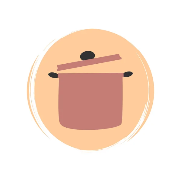 Cute Logo Icon Vector Cooking Pan Illustration Circle Brush Texture — Stock Vector