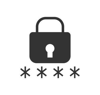 Veri Koruması ve Kullanıcı Yetkilendirmesi için Parola Güvenlik Simgesi Asma Kilit Sembolü. Vektör İllüstrasyonu