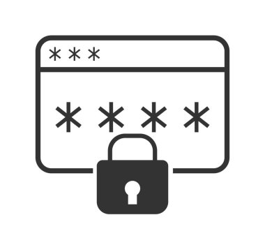 Veri Koruması ve Kullanıcı Yetkilendirmesi için Parola Güvenlik Simgesi Asma Kilit Sembolü. Vektör İllüstrasyonu