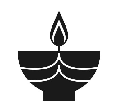 Kara Diya Alev Vektörü Siluet Yağ Lambası Festival ve Tapma İçin