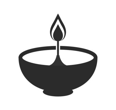 Gamalı haçlı İkiz Diya Vektörü Siyah ve Beyaz Diwali Sembol Silüeti