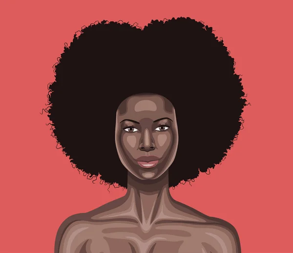 Retrato Una Hermosa Joven Negra Con Pelo Rizado Muy Largo — Vector de stock