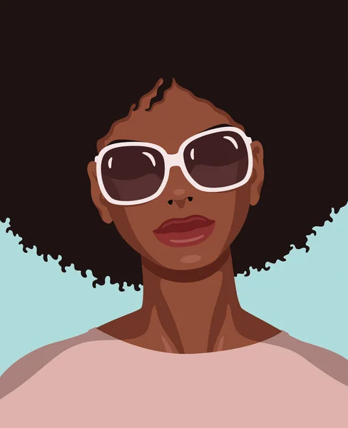 Beautiful Young Black Woman White Sunglasses Wearing Sweater — Stock Vector