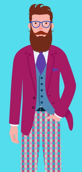 Hipster kontrol ekose pantolon, kravat, açık mavi renkli izole gri yelek ve kuru erik ceket ile zarif genç sakallı