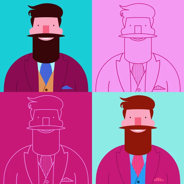 Sakallı zarif gülümseyen ile seamless modeli hipster karakter giyen ceket ve karikatür tarzı yelek 