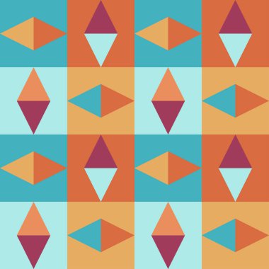 Geometrik Dikişsiz vintage desen retro tarzı kare ve üçgen sıcak ve soğuk renkler ile