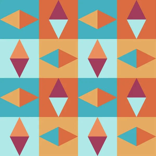 Geometrik Dikişsiz vintage desen retro tarzı kare ve üçgen sıcak ve soğuk renkler ile