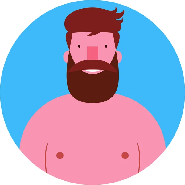 Simge vektör portre genç gömleksiz gülümseyen adam hipster sakal ve bıyık dairesel mavi arka plan üzerinde izole sakallı