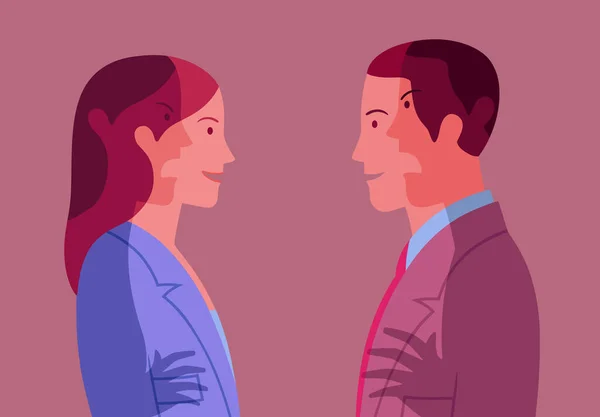 Conceptuele Illustratie Die Jonge Lachende Vrouw Man Voorstelt Die Doen — Stockvector