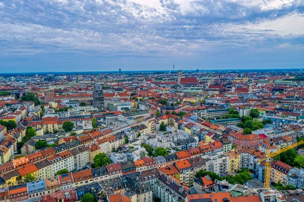 Панорамный Вид Мюнхен Популярной Башней Луковицей Феенкирхе Утренний Городской Пейзаж — стоковое фото