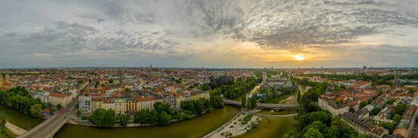 Munique Cima Primavera Vista Panorâmica Sobre Cidade Bávara Nascer Sol — Fotografia de Stock