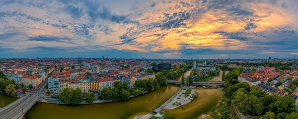 Céu Dramático Nascer Sol Sobre Munique Como Antena Panorâmica Com — Fotografia de Stock