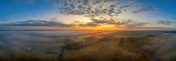 Belle Matinée Avec Brouillard Levant Sur Une Vue Panoramique Sur — Photo