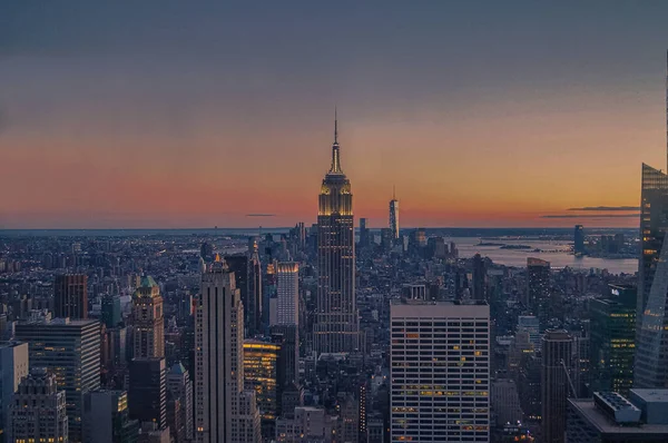 Coucher Soleil Xoatten New York Dans Empire State Building Une — Photo