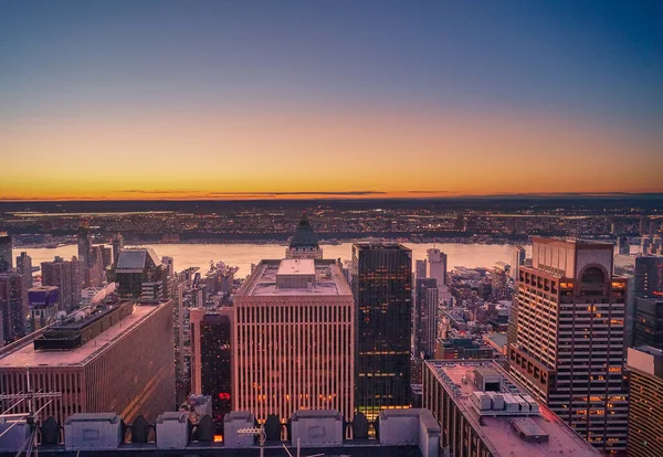 Gyönyörű Naplemente Kilátás Manhatten New York Belsejében East River — Stock Fotó
