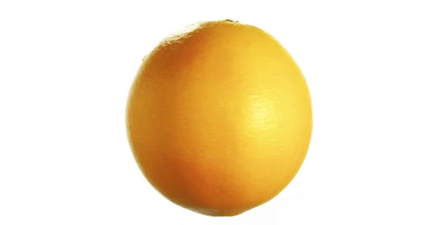 在空气中悬浮的白色背景食物上分离的橙色纺纱和旋转 — 图库视频影像