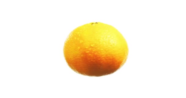 Tangerine Spinning Och Roterande Isolerad Vit Bakgrund Svävande Luften — Stockvideo