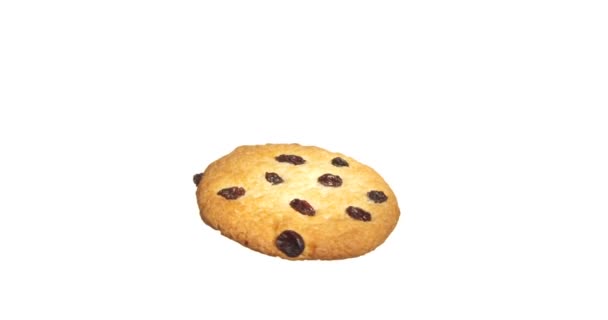 Biscuit Raisin Spinning Rotating Isolated White Background Food Suspended Air — Stock Video