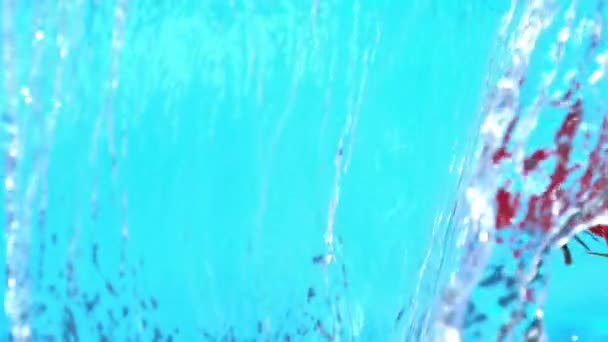 Fresh Cherry Tomaten Vliegen Het Water Cascade Slow Motion — Stockvideo