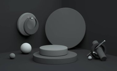 Beyaz oda modelleme görüntüsü olan siyah iç mekanın soyut görüntüsü